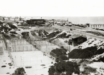 These were Perth's first night tennis courts and were opened in 1924. They were sited on the corner of Swanbourne Terrace (now Marine Parade) and Warnham Road, before Napier Street was extended to the beachfront c1930