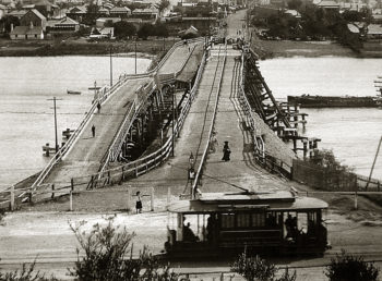 Fremantle Bridge Tram Passing the 2 Bridges c1906